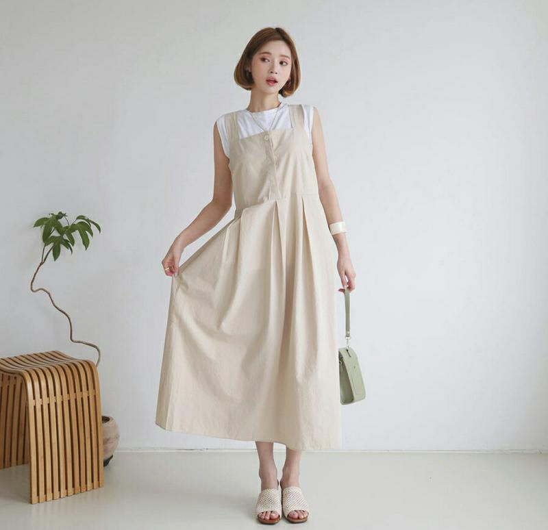 【新作10%OFF】2WAYボタンスリーブレスワンピース・全2色・t47879 レディース【ops】【韓国 ファッション ワンピ