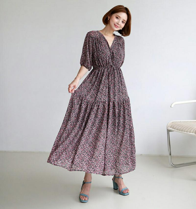 【新作10%OFF】フローラルロングワンピース・全2色・e47866 レディース【ops】【韓国 ファッション ワンピース ロン