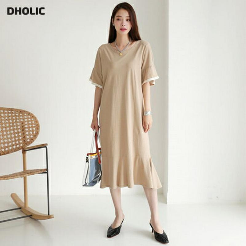 【新作10%OFF】配色フレアヘムワンピース・全2色・t63427 レディース【ops】【韓国 ファッション ワンピース ロング