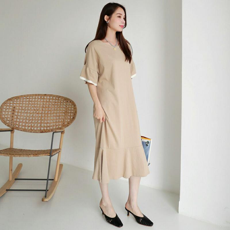 【新作10%OFF】配色フレアヘムワンピース・全2色・t63427 レディース【ops】【韓国 ファッション ワンピース ロング