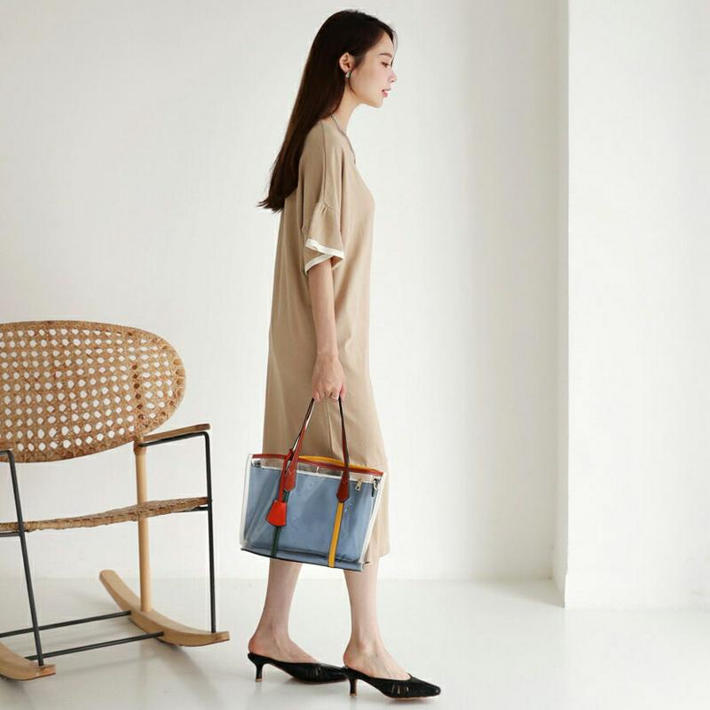 【新作10%OFF】配色フレアヘムワンピース・全2色・t63427 レディース【ops】【韓国 ファッション ワンピース ロング