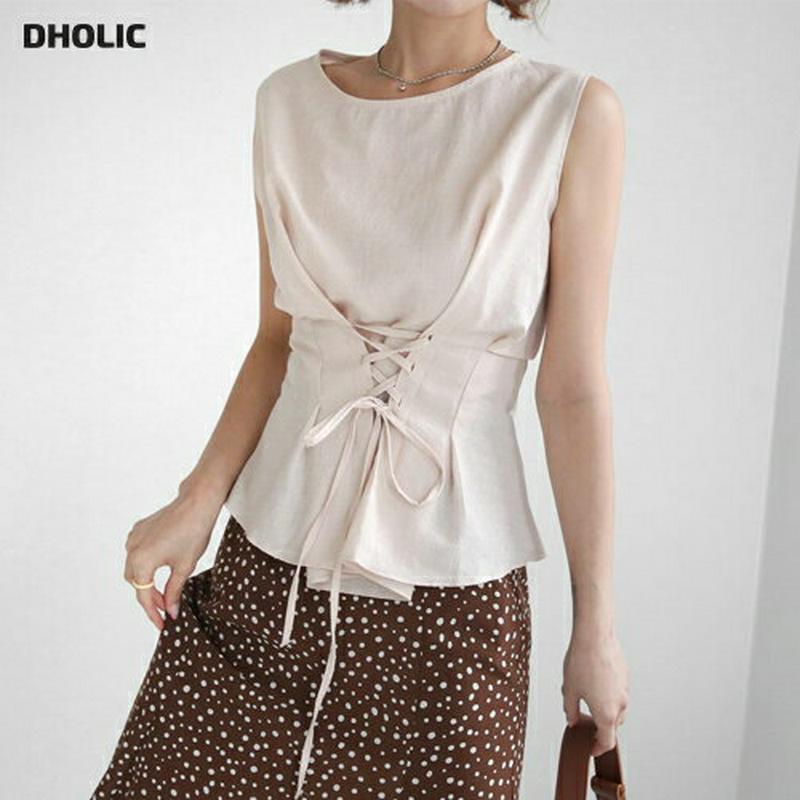 【新作10%OFF】2WAYレースアップスリーブレス・全2色・b47850 レディース【tops】【韓国 ファッション トップス