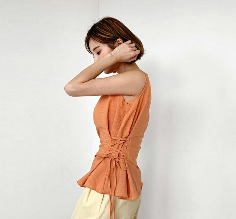 【新作10%OFF】2WAYレースアップスリーブレス・全2色・b47850 レディース【tops】【韓国 ファッション トップス