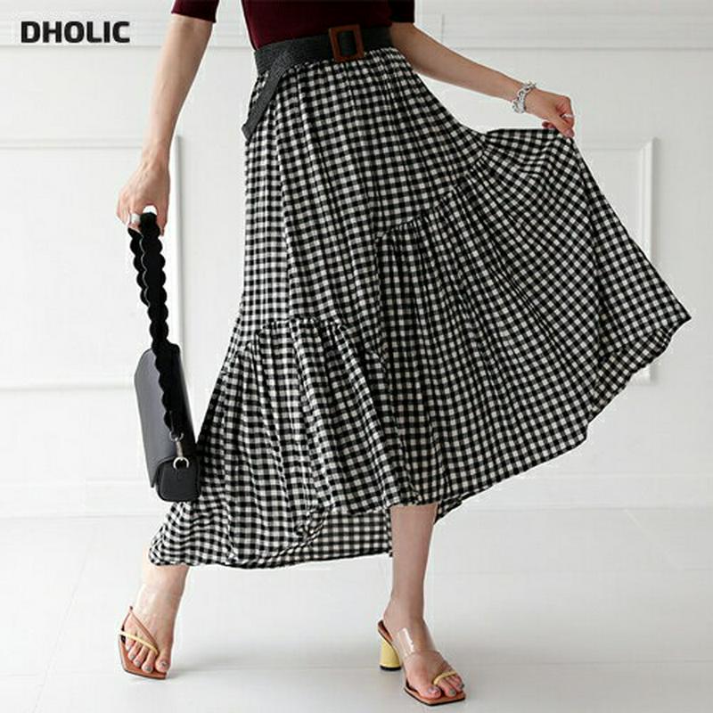 【新作10%OFF】アンバランスチェックスカート・全2色・b63441 レディース【sk】【韓国 ファッション スカート　ロング