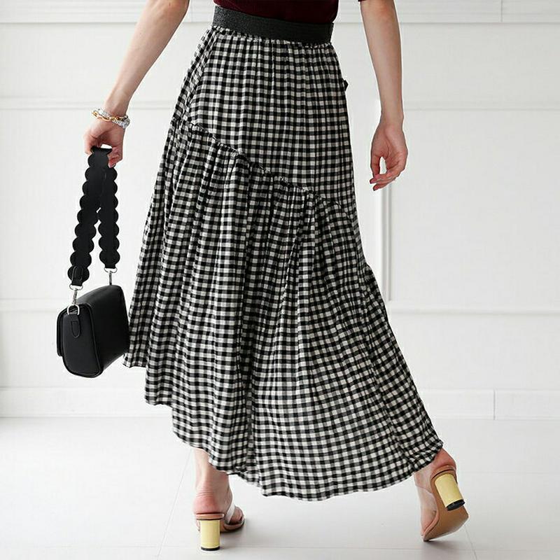 【新作10%OFF】アンバランスチェックスカート・全2色・b63441 レディース【sk】【韓国 ファッション スカート　ロング