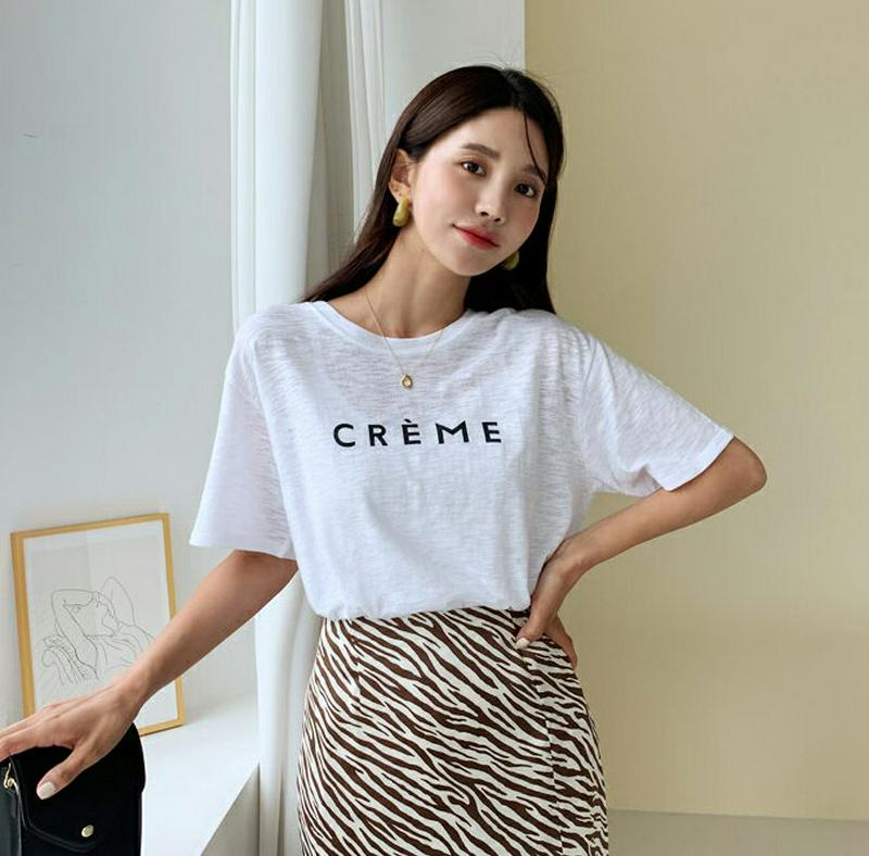 【新作10%OFF】CR?MEロゴTシャツ・全5色・b47878 レディース【tops】【韓国 ファッション トップス Tシャツ