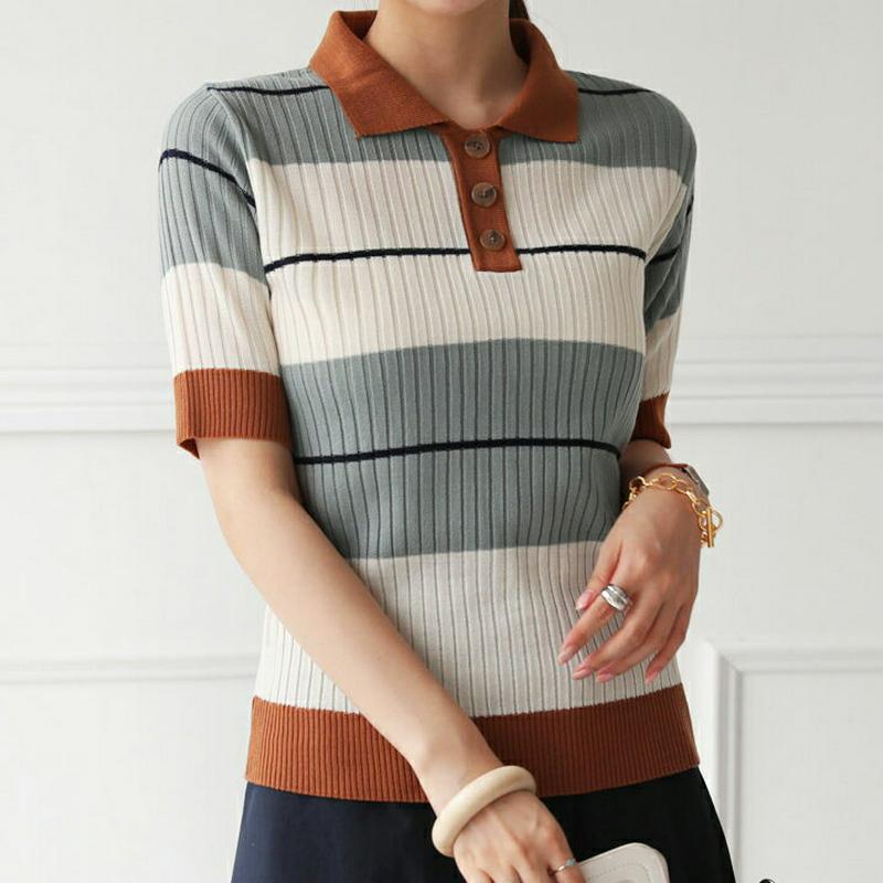 【新作10%OFF】コントラストカラーボタンニット・全3色・t63414 レディース【tops】【韓国 ファッション トップス 