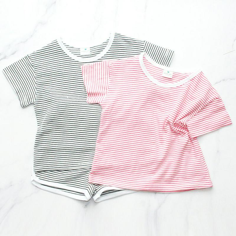【新作10%OFF】ボーダーTシャツ&パンツSET(ピンク)・p004664 キッズ【3~8才】【set】【セットアップ セット