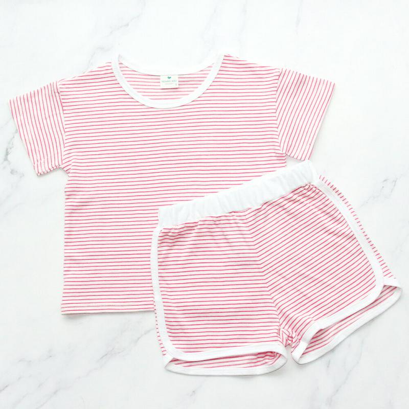 【新作10%OFF】ボーダーTシャツ&パンツSET(ピンク)・p004664 キッズ【3~8才】【set】【セットアップ セット