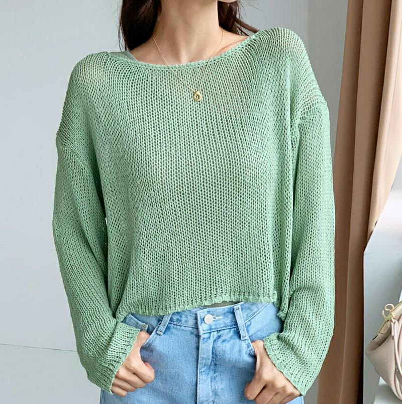 【新作10%OFF】ロングスリーブシアーニット・全3色・b47858 レディース【tops】【韓国 ファッション トップス ニッ