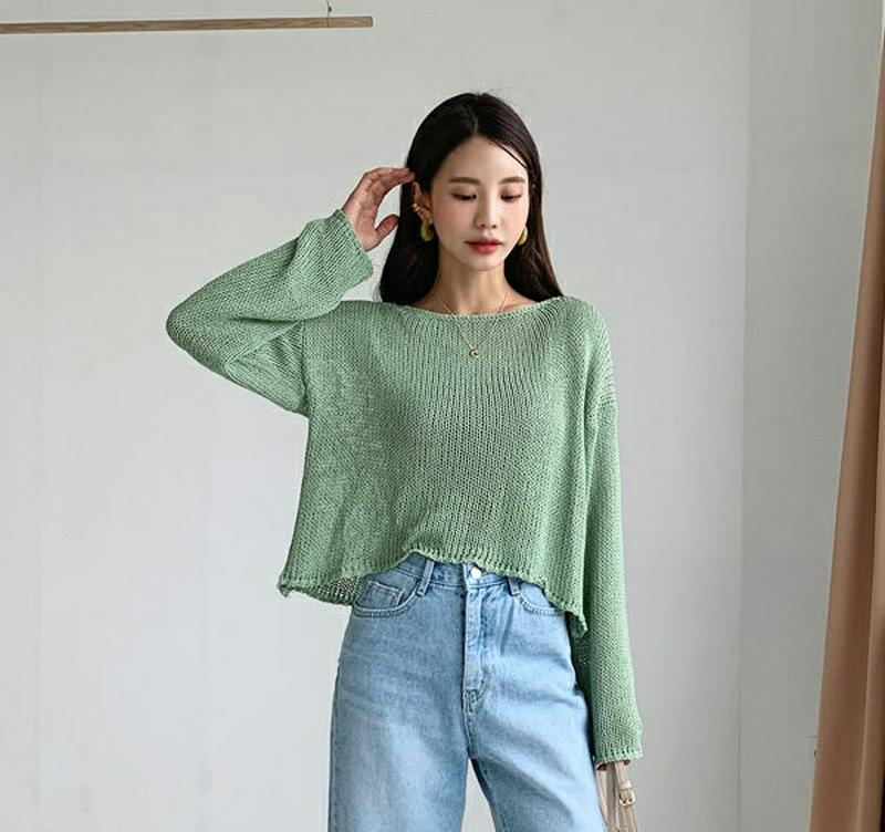 【新作10%OFF】ロングスリーブシアーニット・全3色・b47858 レディース【tops】【韓国 ファッション トップス ニッ