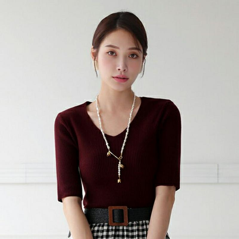 【新作10%OFF】Vネックスリムリブニット・全6色・b63417 レディース【tops】【韓国 ファッション トップス ニット