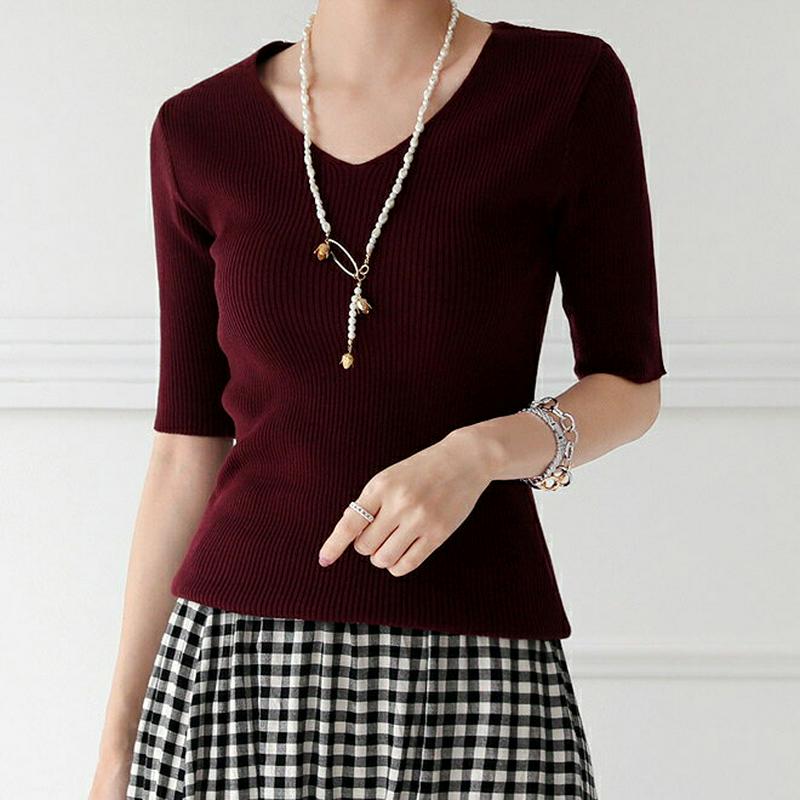 【新作10%OFF】Vネックスリムリブニット・全6色・b63417 レディース【tops】【韓国 ファッション トップス ニット