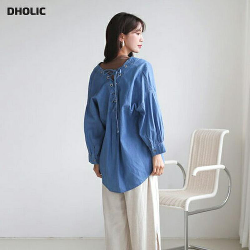 【新作10%OFF】バックレースアップデニムシャツ・全2色・b47861 レディース【bl】【韓国 ファッション トップス シャ