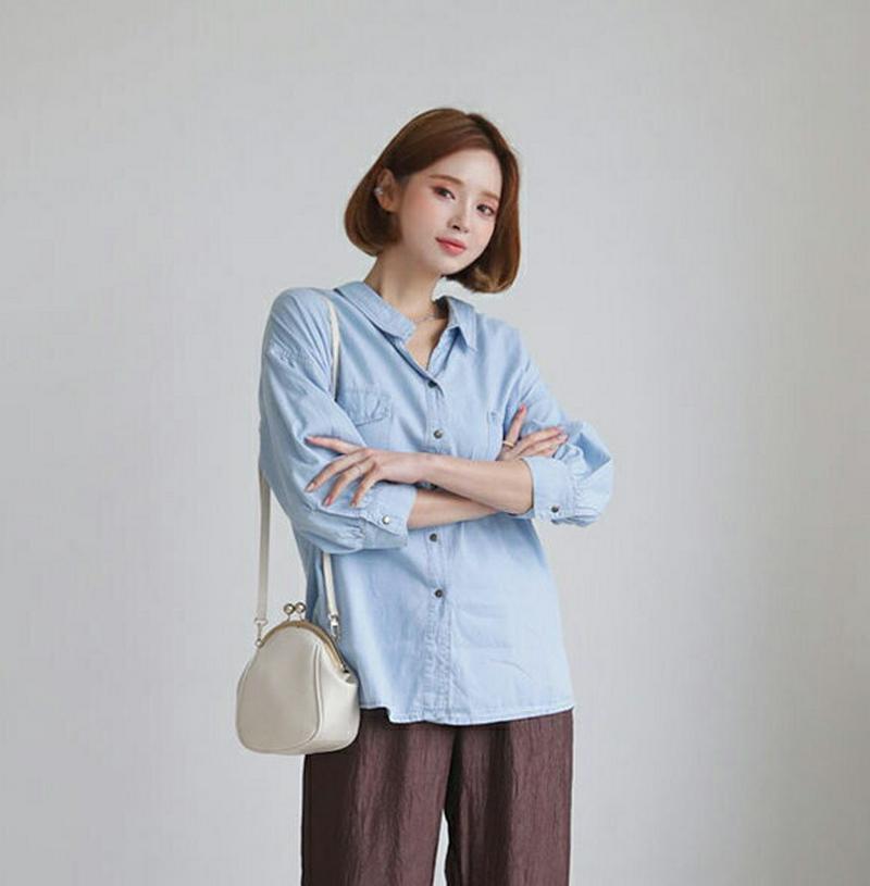 【新作10%OFF】バックレースアップデニムシャツ・全2色・b47861 レディース【bl】【韓国 ファッション トップス シャ