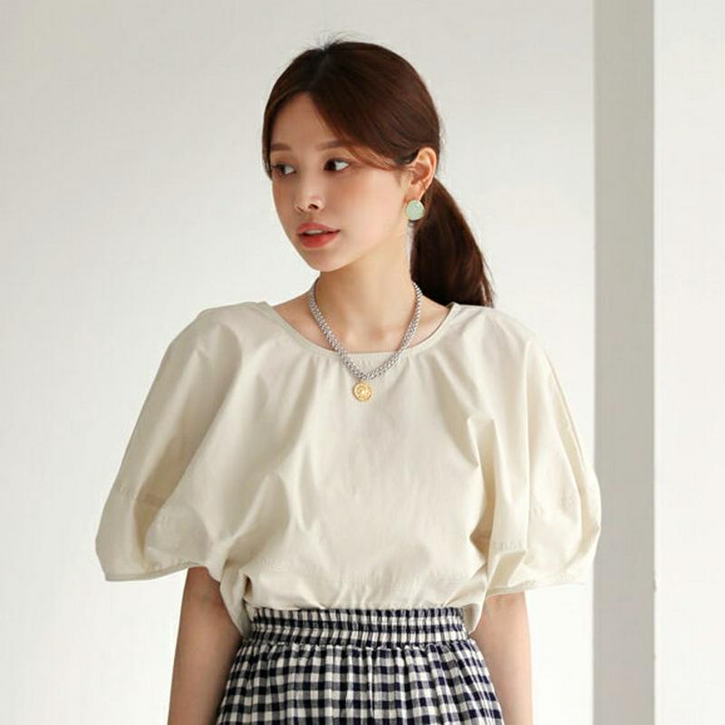 【新作10%OFF】バックリボンパフブラウス・全2色・t63420 レディース【bl】【韓国 ファッション トップス ブラウス 