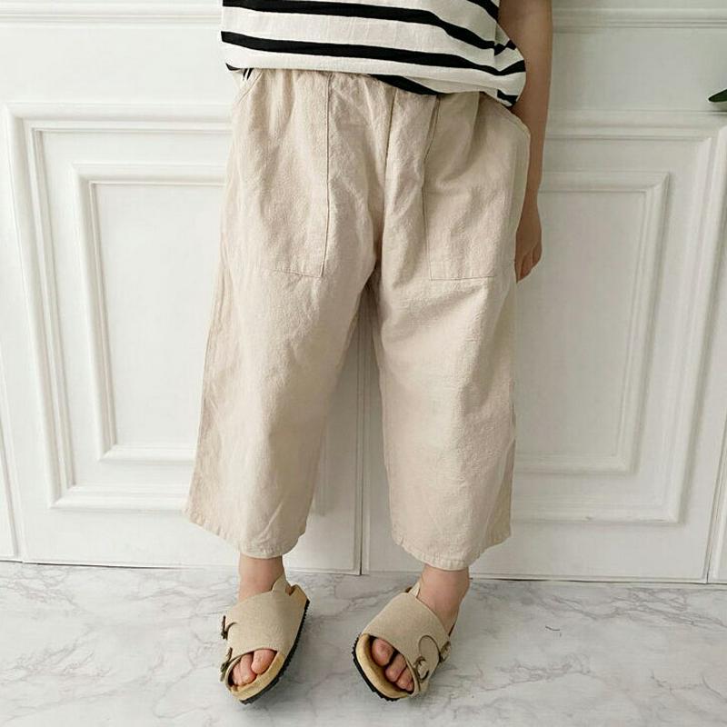 サマーコットンクロップドパンツ・p004652 キッズ【3~8才】【pt】【ボトムス パンツ ズボン クロップドパンツ カジュアル シンプル ラフ 女の子 男の子 単色 無地 夏 韓国 韓国子供服 子供 こども 子供服 こども服】【KIDS】