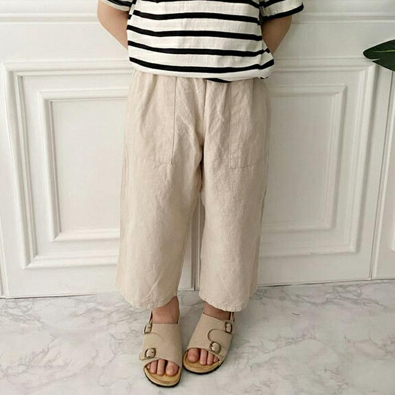 サマーコットンクロップドパンツ・p004652 キッズ【3~8才】【pt】【ボトムス パンツ ズボン クロップドパンツ カジュアル シンプル ラフ 女の子 男の子 単色 無地 夏 韓国 韓国子供服 子供 こども 子供服 こども服】【KIDS】