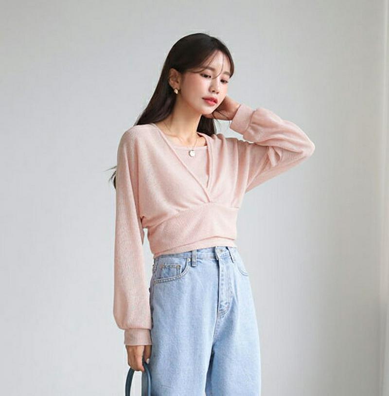 【新作10%OFF】キャミ&リボンVネックTシャツSET・全4色・t47859 レディース【tops】【韓国 ファッション トッ