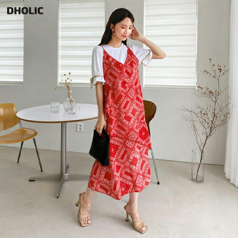 ペイズリーフリルワンピース・全2色・b60642 レディース【ops】【韓国 ファッション ワンピース ロングワンピース キャミ