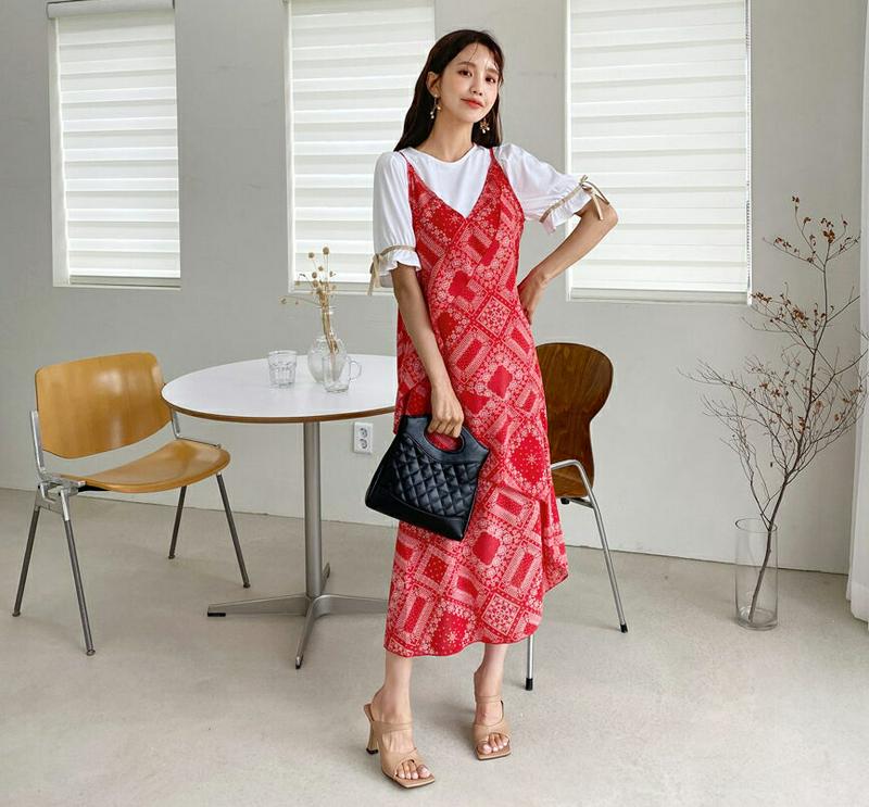 ペイズリーフリルワンピース・全2色・b60642 レディース【ops】【韓国 ファッション ワンピース ロングワンピース キャミ