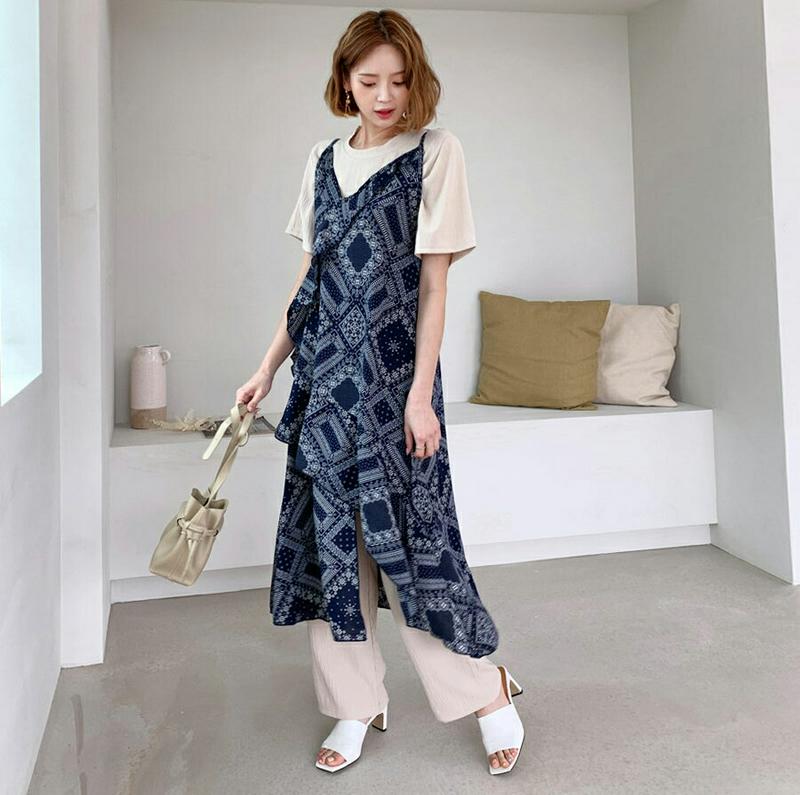 ペイズリーフリルワンピース・全2色・b60642 レディース【ops】【韓国 ファッション ワンピース ロングワンピース キャミ