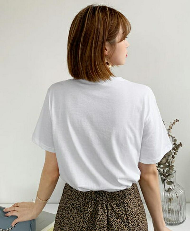 レタリングコットンTシャツ・全4色・t60628 レディース【tops】【韓国 ファッション トップス Tシャツ 半袖 ショート