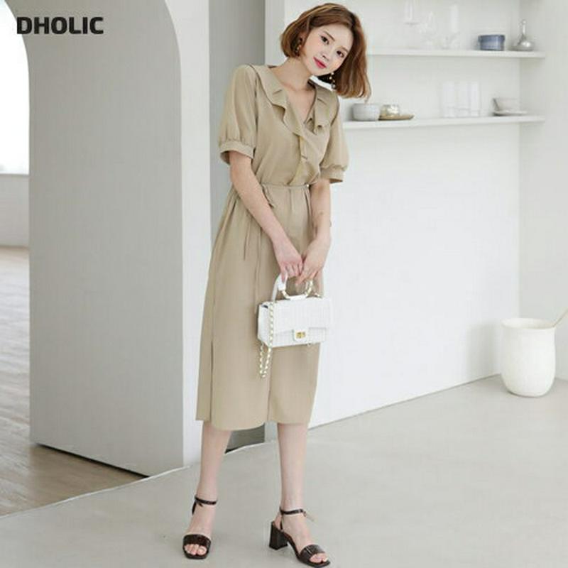 ストラップ付Vネックフリルワンピース・全3色・b60646 レディース【ops】【韓国 ファッション ワンピース ロングワンピー