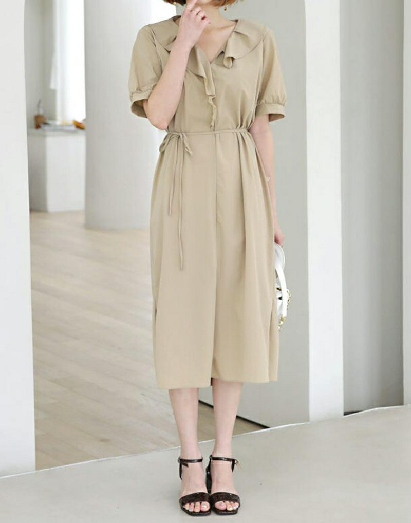 ストラップ付Vネックフリルワンピース・全3色・b60646 レディース【ops】【韓国 ファッション ワンピース ロングワンピー