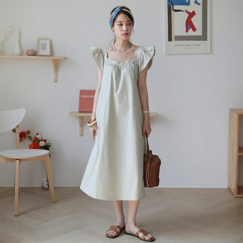 スクエアフリルワンピース・全2色・t63465 レディース【ops】【韓国 ファッション ワンピース ロング ロングワンピース 