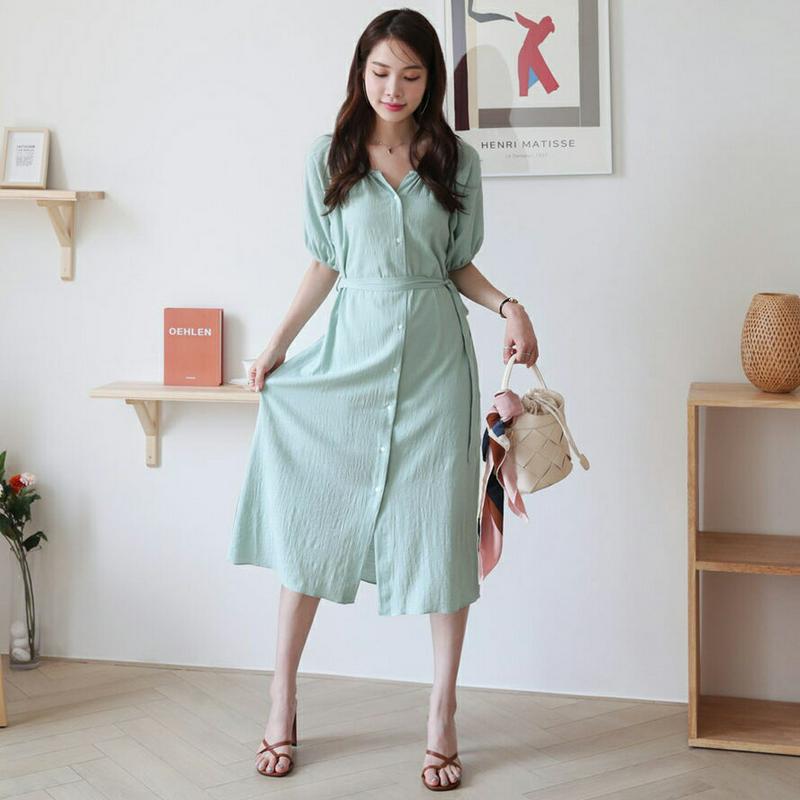 ストラップ付ボタンワンピース・全3色・t63472 レディース【ops】【韓国 ファッション ワンピース ロング ロングワンピー