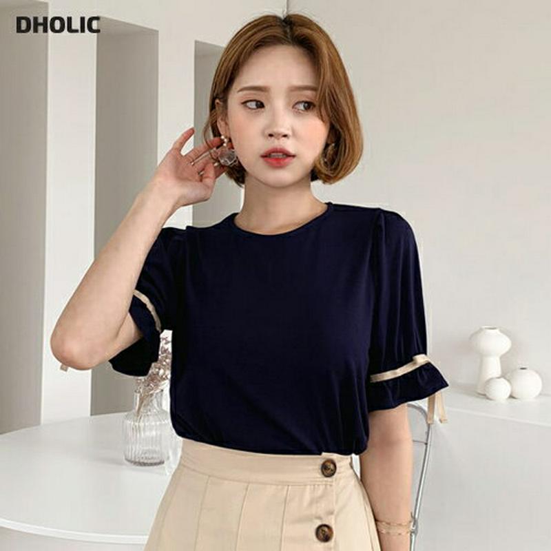 フリルリボンスリーブTシャツ・全3色・b60629 レディース【tops】【韓国 ファッション トップス Tシャツ 半袖 ラウン