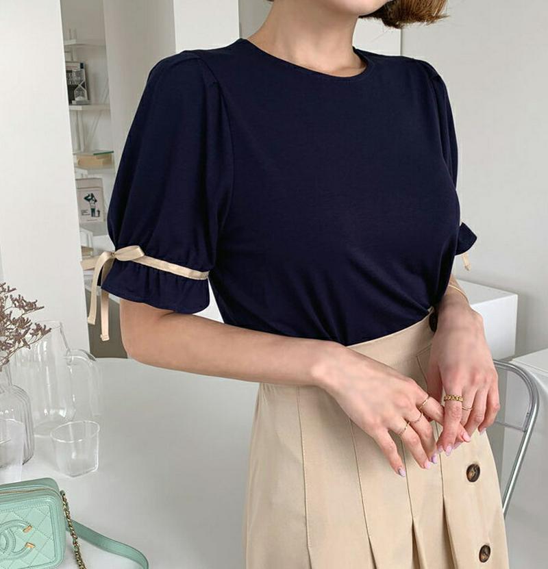 フリルリボンスリーブTシャツ・全3色・b60629 レディース【tops】【韓国 ファッション トップス Tシャツ 半袖 ラウン