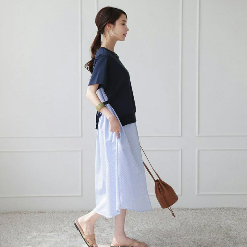 ストライプコントラストワンピース・全2色・b63470 レディース【ops】【韓国 ファッション ワンピース ロング ロングワン