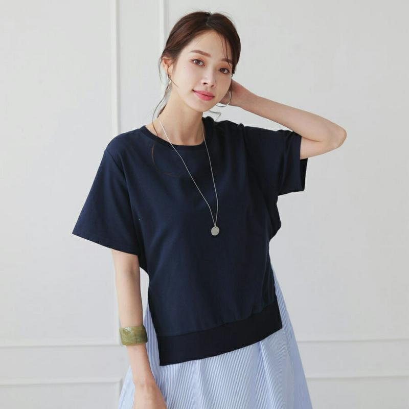 ストライプコントラストワンピース・全2色・b63470 レディース【ops】【韓国 ファッション ワンピース ロング ロングワン