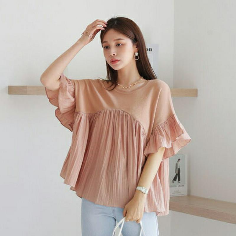 フレアコントラストニット・全3色・b63453 レディース【tops】【韓国 ファッション トップス ニット ニットトップス 半