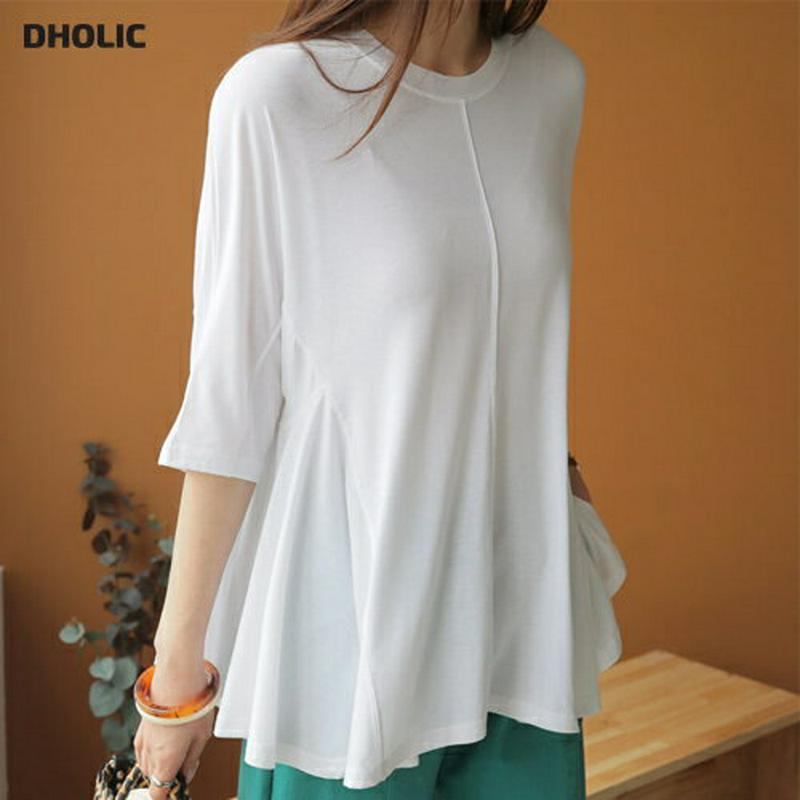 ステッチフレアTシャツ・全5色・b63457 レディース【tops】【韓国 ファッション トップス Tシャツ 七分丈 七分袖 7