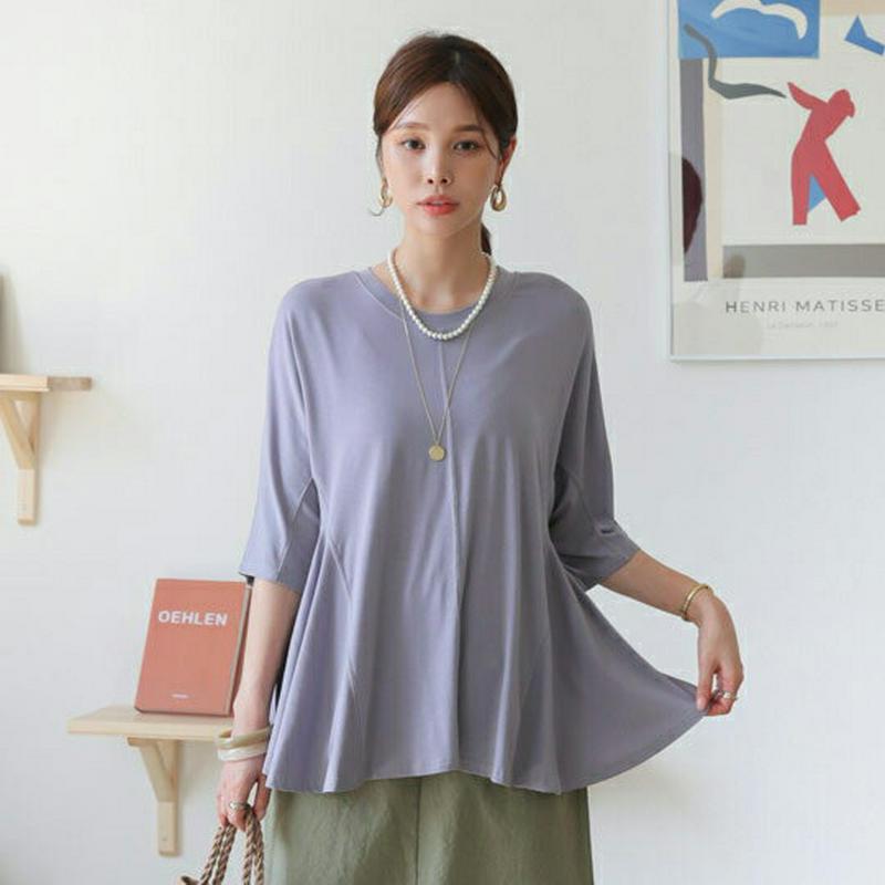 ステッチフレアTシャツ・全5色・b63457 レディース【tops】【韓国 ファッション トップス Tシャツ 七分丈 七分袖 7