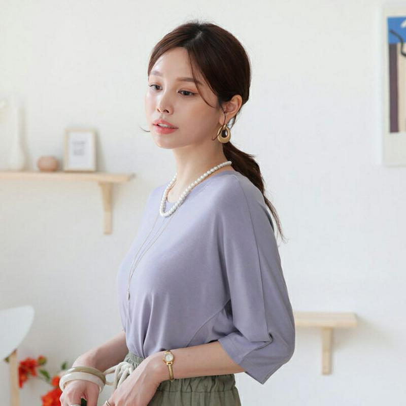 ステッチフレアTシャツ・全5色・b63457 レディース【tops】【韓国 ファッション トップス Tシャツ 七分丈 七分袖 7