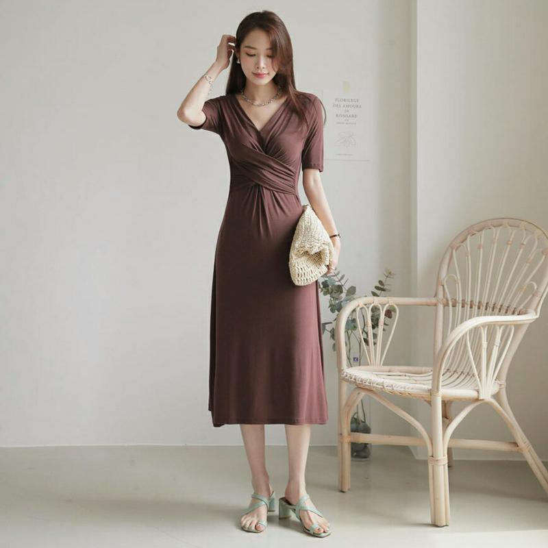 クロスVネックワンピース・全3色・b63468 レディース【ops】【韓国 ファッション ワンピース ロング ロングワンピース 