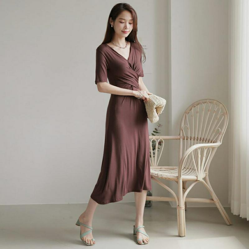 クロスVネックワンピース・全3色・b63468 レディース【ops】【韓国 ファッション ワンピース ロング ロングワンピース 