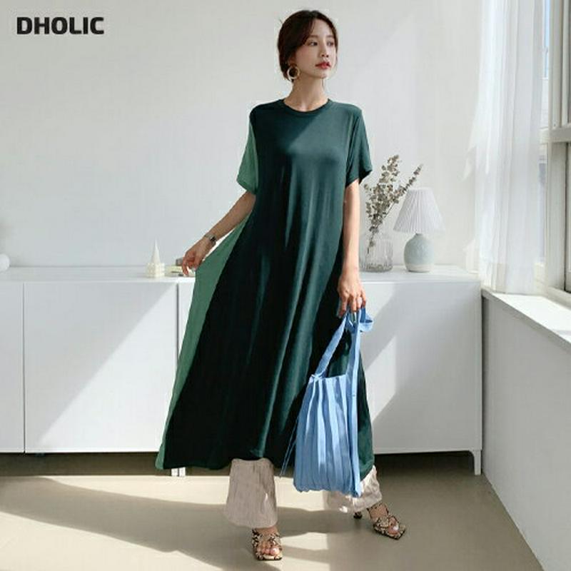 バイカラーワンピース・全3色・t60457 レディース【ops】【韓国 ファッション ワンピース ロングワンピース 半袖 ラウン