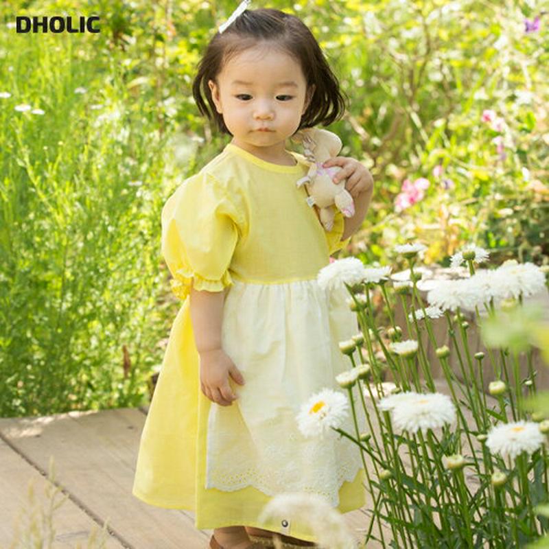 パッチポイントレイヤードワンピース・p004576 キッズ【0~2才】【ops】【ワンピース ロングワンピース ラウンドネック パフスリーブ レイヤード 配色 ウサギ コットン 綿 女の子 ベビー かわいい 韓国 韓国子供服 子供 こども 子供服 】【KIDS】