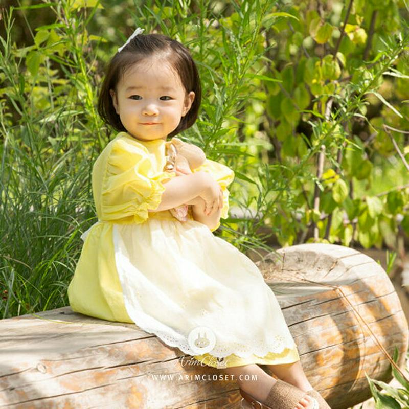 パッチポイントレイヤードワンピース・p004576 キッズ【0~2才】【ops】【ワンピース ロングワンピース ラウンドネック パフスリーブ レイヤード 配色 ウサギ コットン 綿 女の子 ベビー かわいい 韓国 韓国子供服 子供 こども 子供服 】【KIDS】