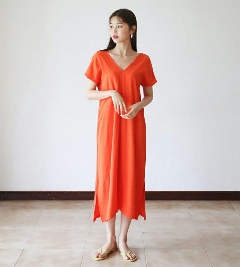 【新作10%OFF】Vネックワンピース・全4色・b60516 レディース【ops】【韓国 ファッション ワンピース ロングワンピ
