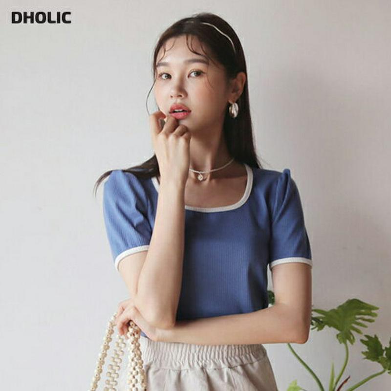 【新作10%OFF】スクエア配色リブTシャツ・全4色・t60499 レディース【tops】【韓国 ファッション トップス Tシャ