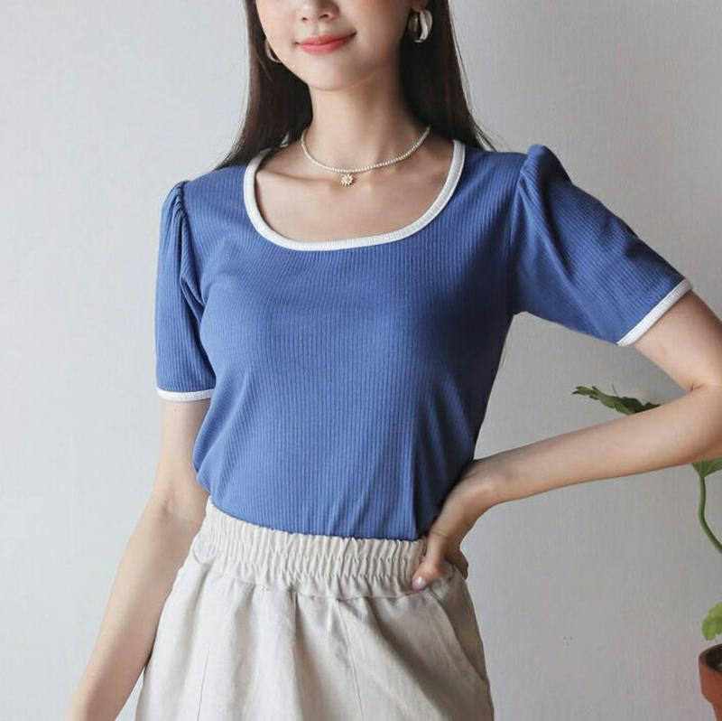 【新作10%OFF】スクエア配色リブTシャツ・全4色・t60499 レディース【tops】【韓国 ファッション トップス Tシャ