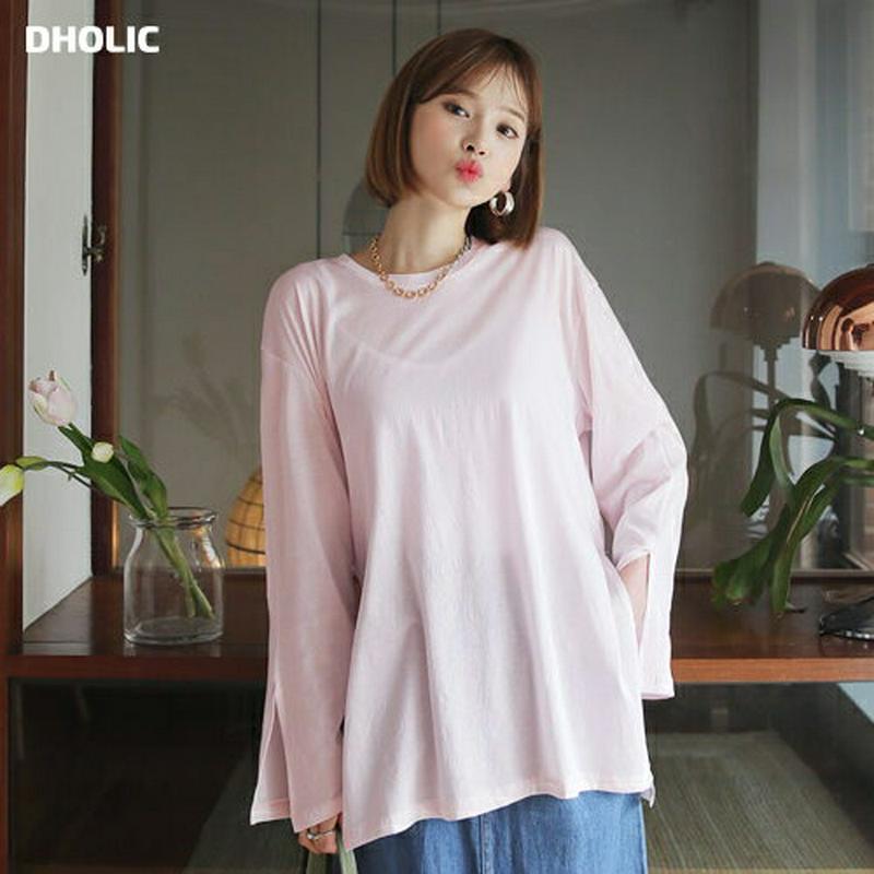 【新作10%OFF】ディープスリットTシャツ・全3色・t60501 レディース【tops】【韓国 ファッション トップス Tシャ