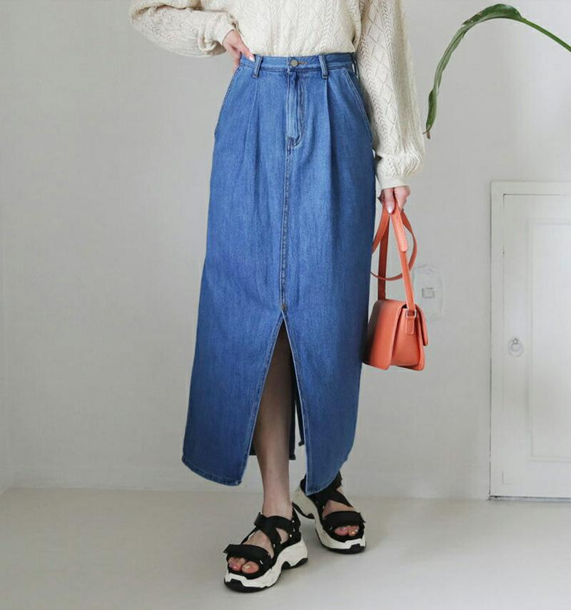 【新作10%OFF】スリットロングデニムスカート・全1色・t60519 レディース【sk】【韓国 ファッション ボトムス スカー