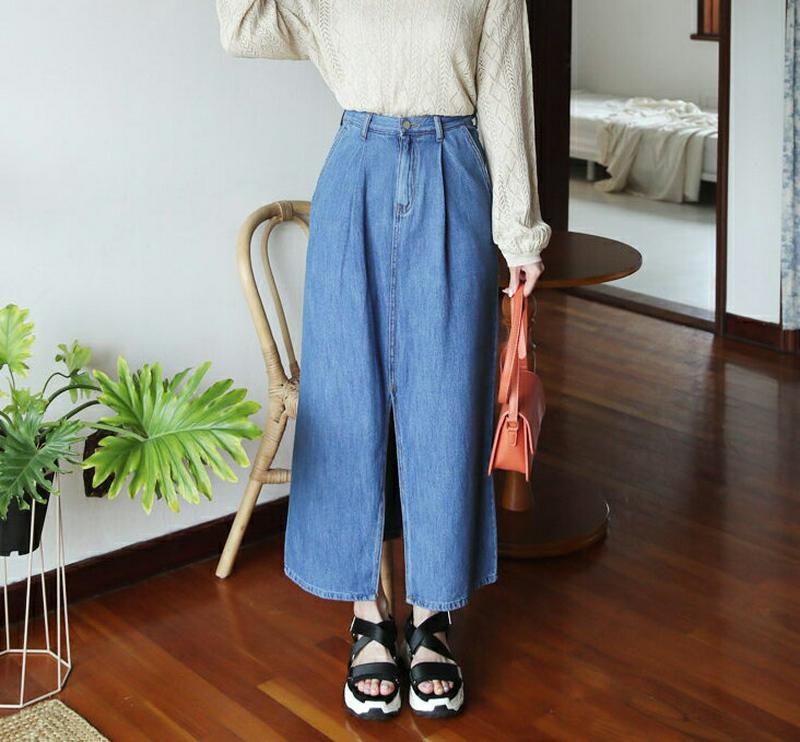 【新作10%OFF】スリットロングデニムスカート・全1色・t60519 レディース【sk】【韓国 ファッション ボトムス スカー